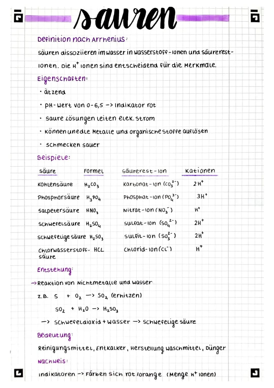 IL
J
Definition nach Arrhenius:
säuren dissoziieren im wasser in wasserstoff-lonen und säurerest-
Ionen. Die H ionen sind entscheidend für d