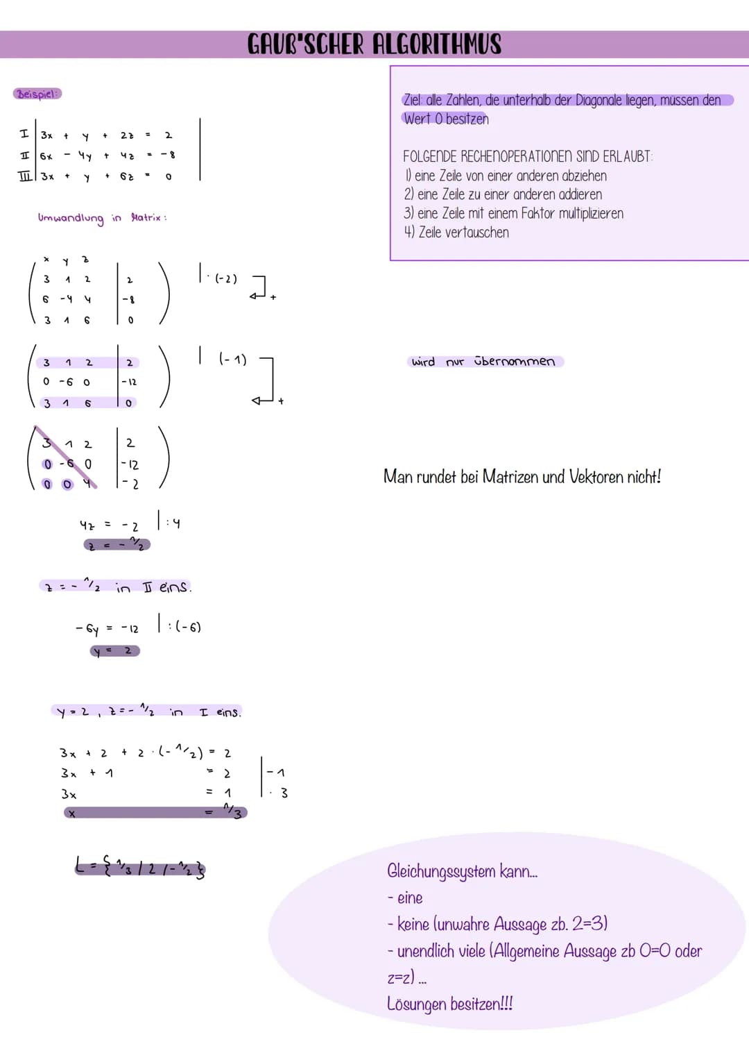 Beispiel:
I 3x + Y +
I 6x - Чу
TIL 3 x +
Y
3 1
6
3 1
Y
3
Umwandlung in
2
-4 4
6
3 1 2
0-6 0
+
1 6
+
22
ча
62
y=2₁
2
Matrix:
-8
0
3x + 2
3x
+