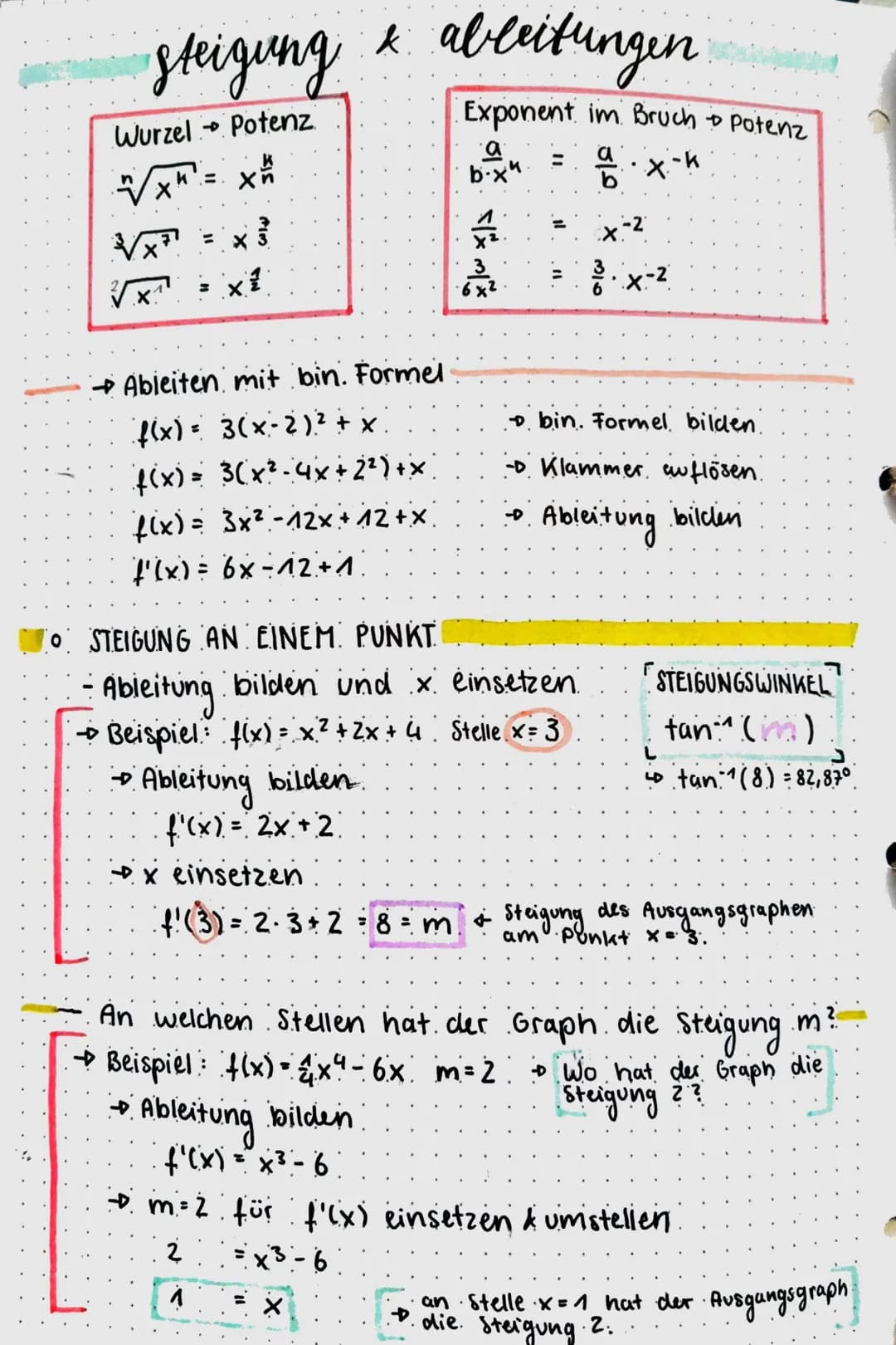 •Steigung & ableitungen
• DURCHSCHNITTLICHE STEIGUNG
- Formel: ΔΥ =
AX
X₂
X₁
→ Beispiel: f(x) = 0,1x² + 2x
x-Bereich 2-5
=
= m
→ 2 Punkte de