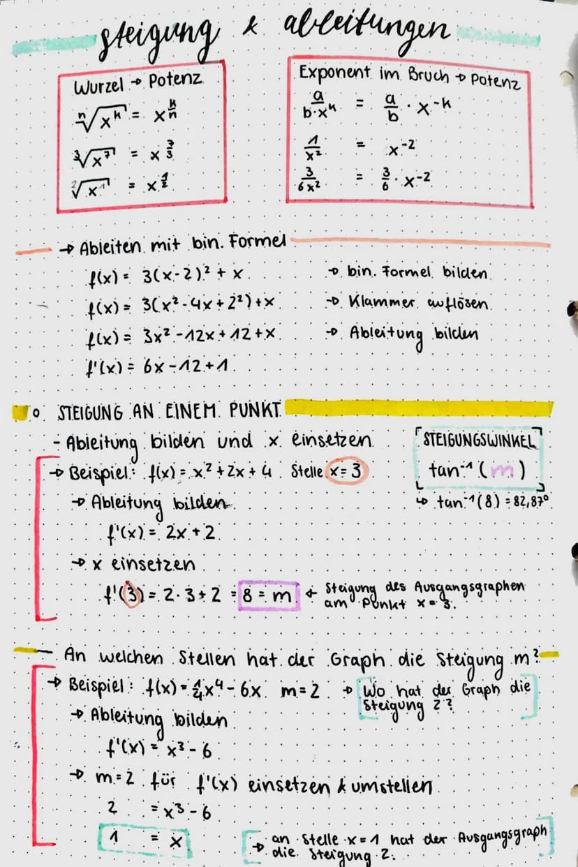 •Steigung & ableitungen
• DURCHSCHNITTLICHE STEIGUNG
- Formel: ΔΥ =
AX
X₂
X₁
→ Beispiel: f(x) = 0,1x² + 2x
x-Bereich 2-5
=
= m
→ 2 Punkte de