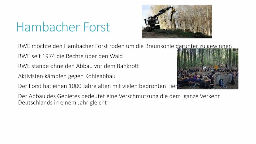 Bedrohung und Schutz der Erdatmosphäre
Anthropogen bedingte Klimaveränderung
Gliederung:
1. Aktuelles Beispiel Hambacher Forst
2. Klimawande