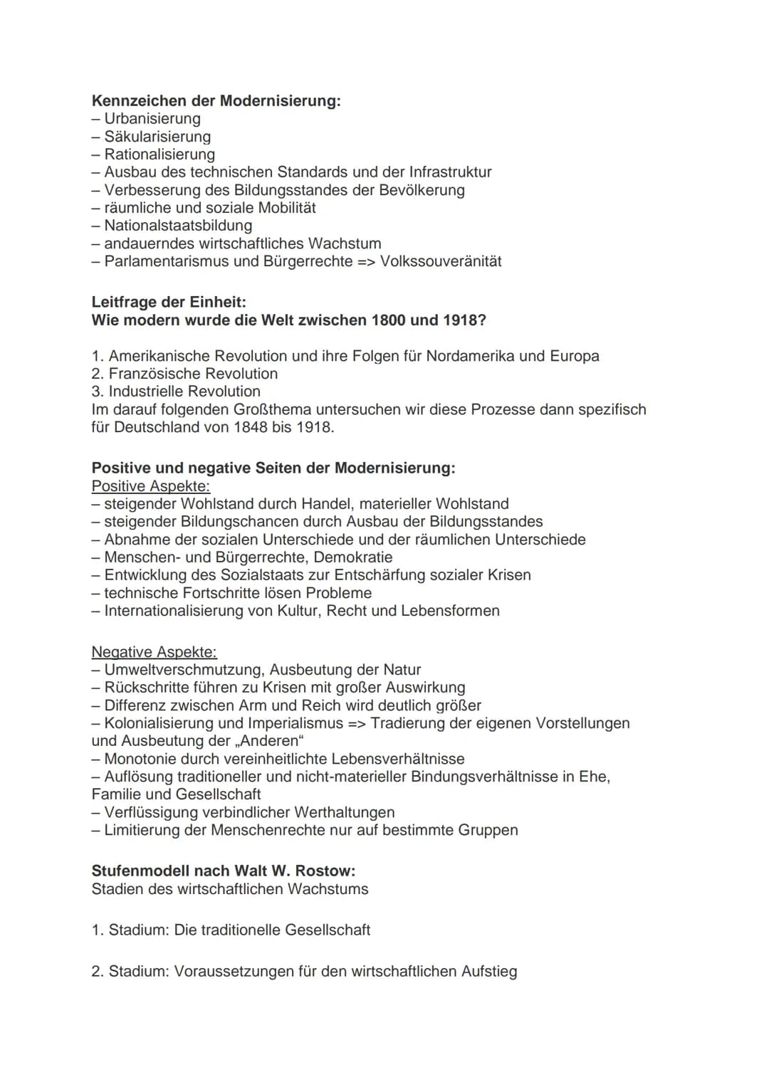 Kennzeichen der Modernisierung:
- Urbanisierung
- Säkularisierung
- Rationalisierung
- Ausbau des technischen Standards und der Infrastruktu