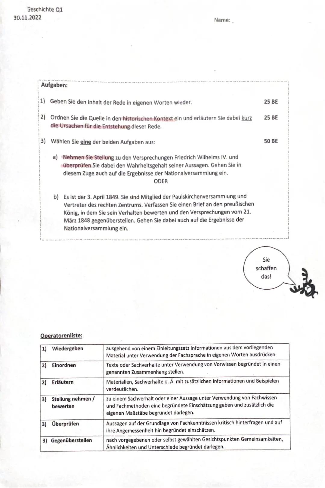 Geschite 2. Klausur Q1 Revolution von 1848/49