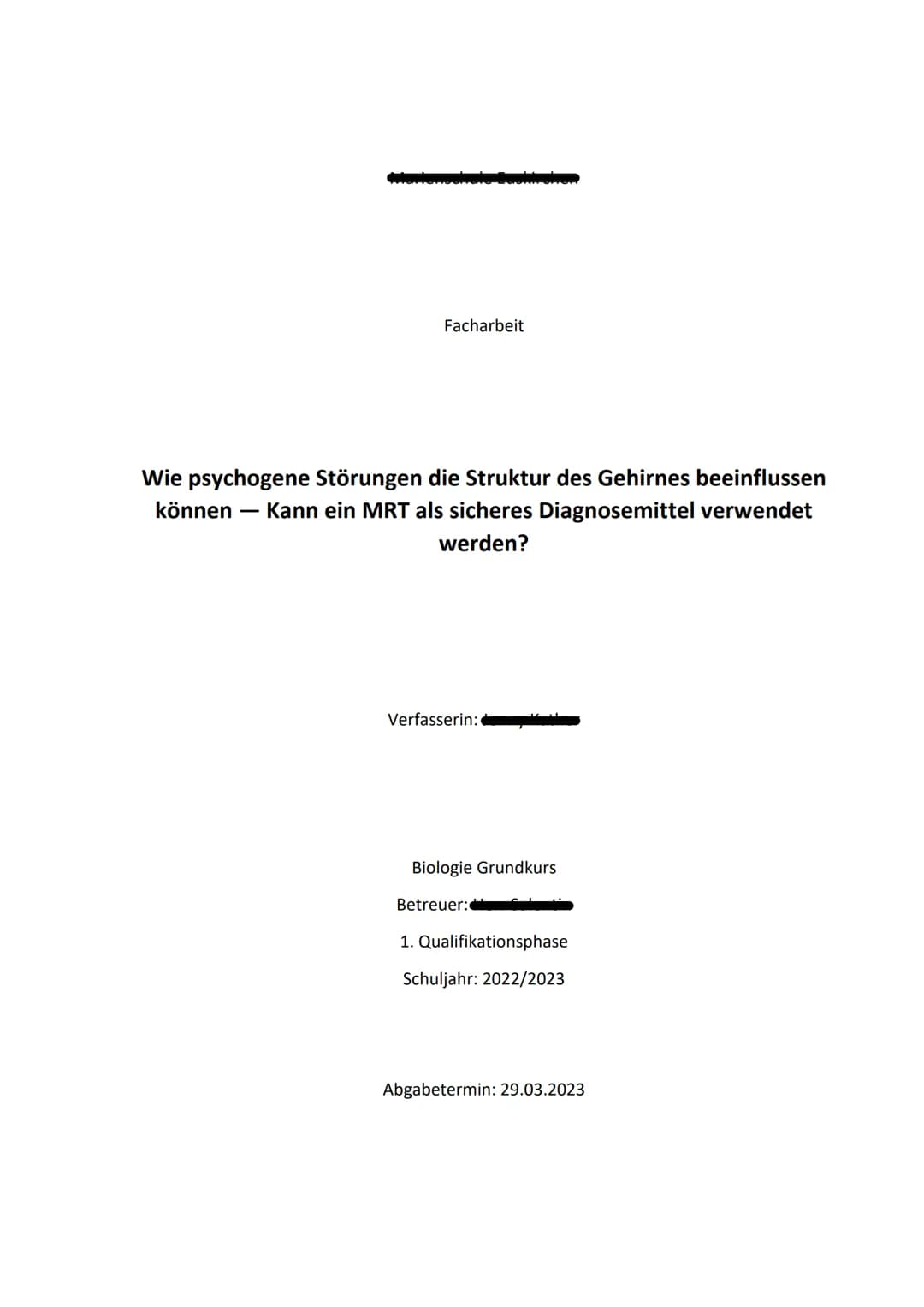 Bewertungsbogen für Facharbeiten
Name
Kurs
Datum
●
GK Biologie
Anfertigungsphase Bewertungskriterien
Themenfindung
●
●
20.04.2023
Wissenscha