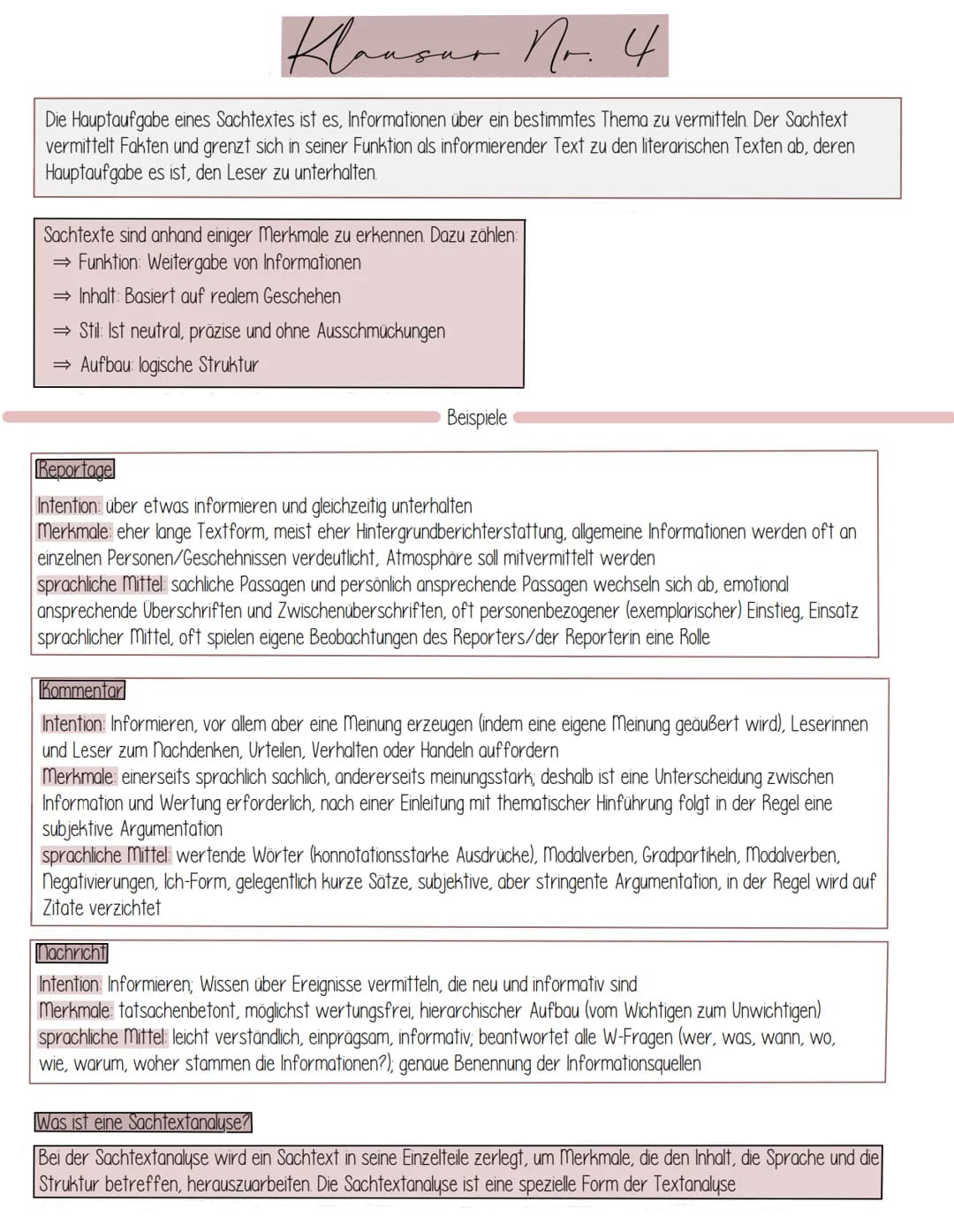 Klaus
Nr. 4
Die Hauptaufgabe eines Sachtextes ist es, Informationen über ein bestimmtes Thema zu vermitteln. Der Sachtext
vermittelt Fakten 