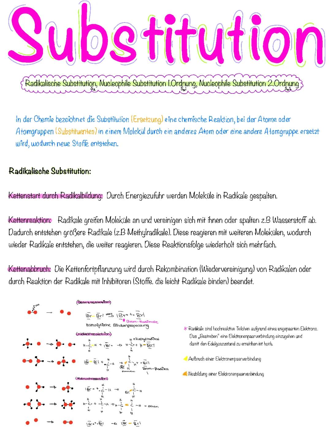 Radikalische Substitution und Nucleophile Substitution: Einfache Beispiele und Übungen für Kinder