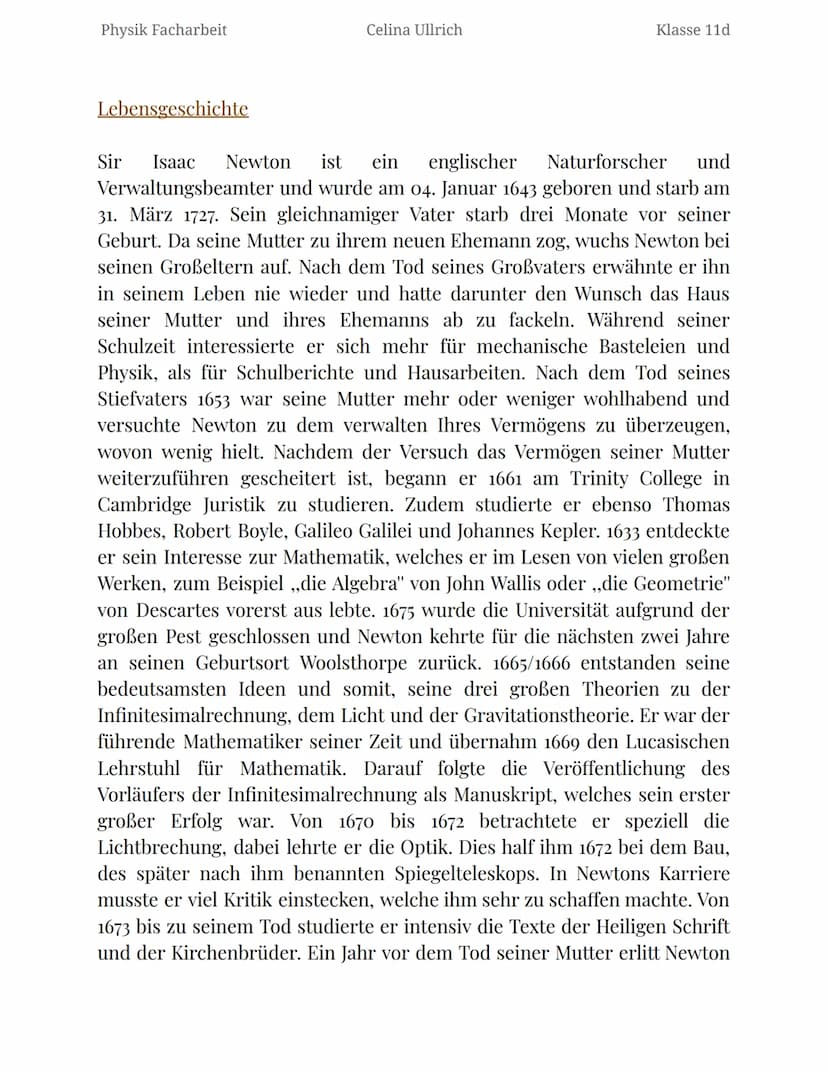 Physik Facharbeit
Celina Ullrich
Klasse 11d
Sir Isaac Newton
englischer Naturforscher, Philosoph, Alchemist und Verwaltungsbeamter
Celina Ul