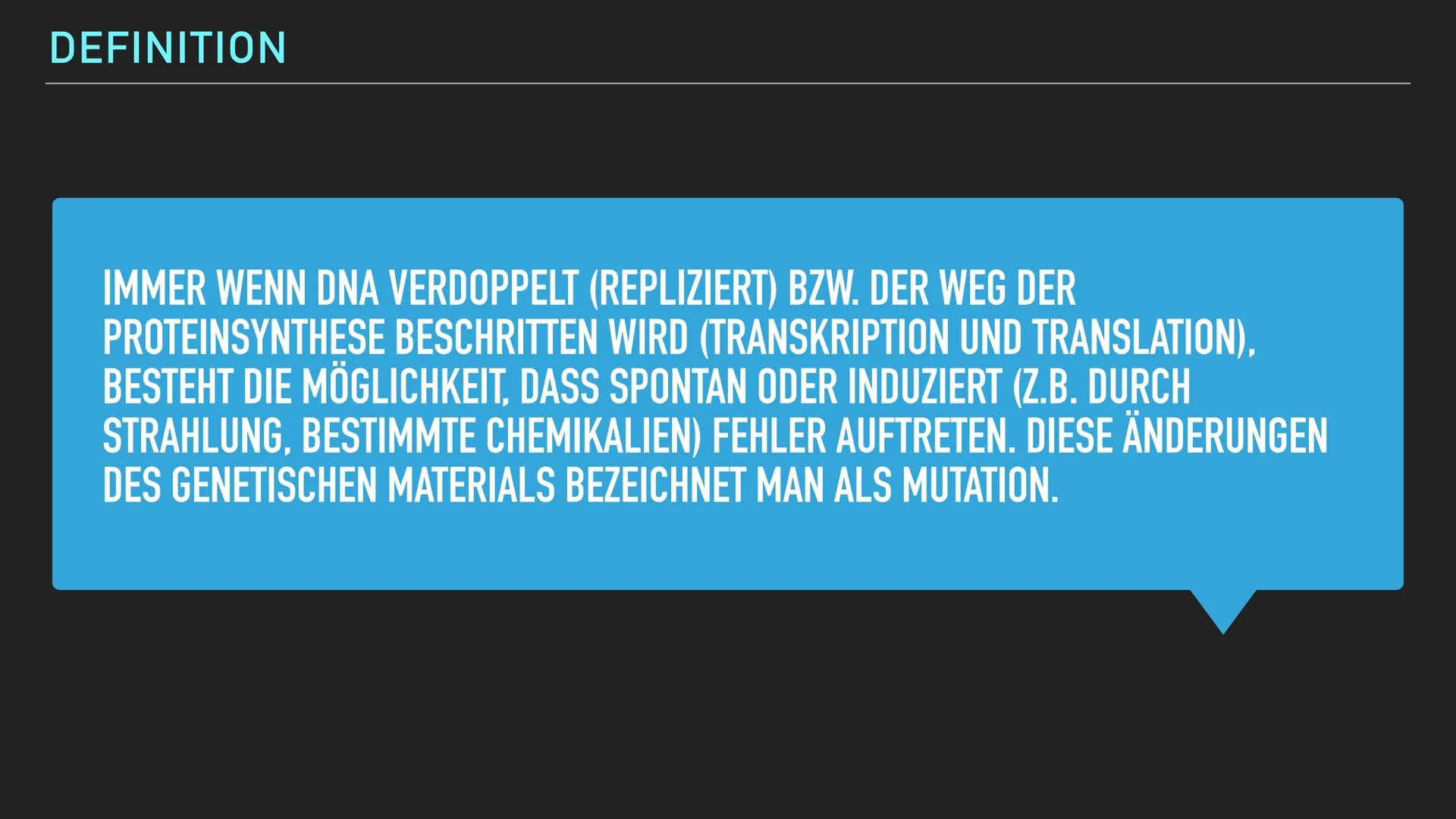 EMMA WAGENKNECHT
MUTATION GLIEDERUNG
Mutation Definition
► Mutation allgemein
► Ursachen
► Genommuationen
► Chromosomenmutation
► Genmutatio