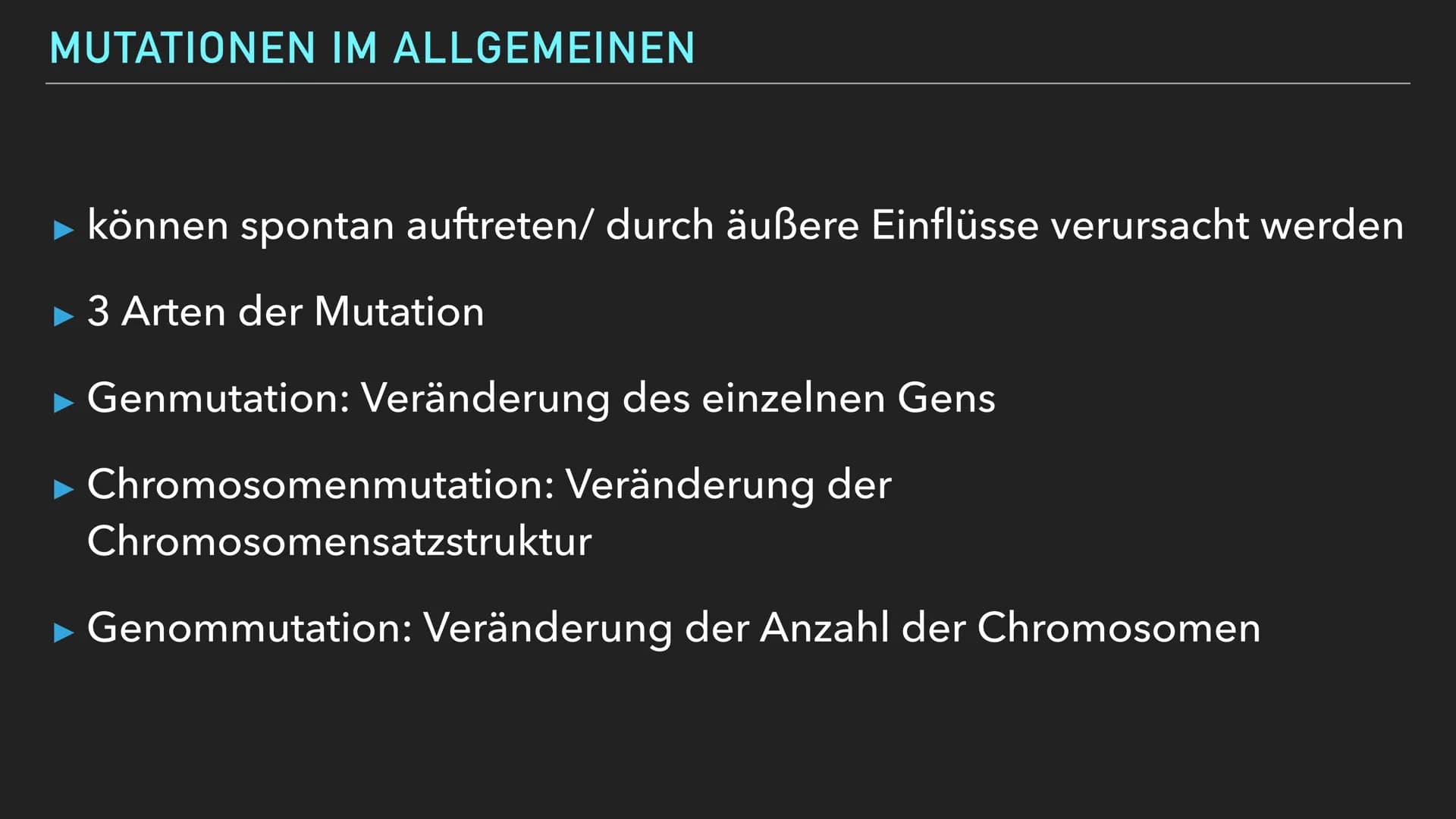 EMMA WAGENKNECHT
MUTATION GLIEDERUNG
Mutation Definition
► Mutation allgemein
► Ursachen
► Genommuationen
► Chromosomenmutation
► Genmutatio