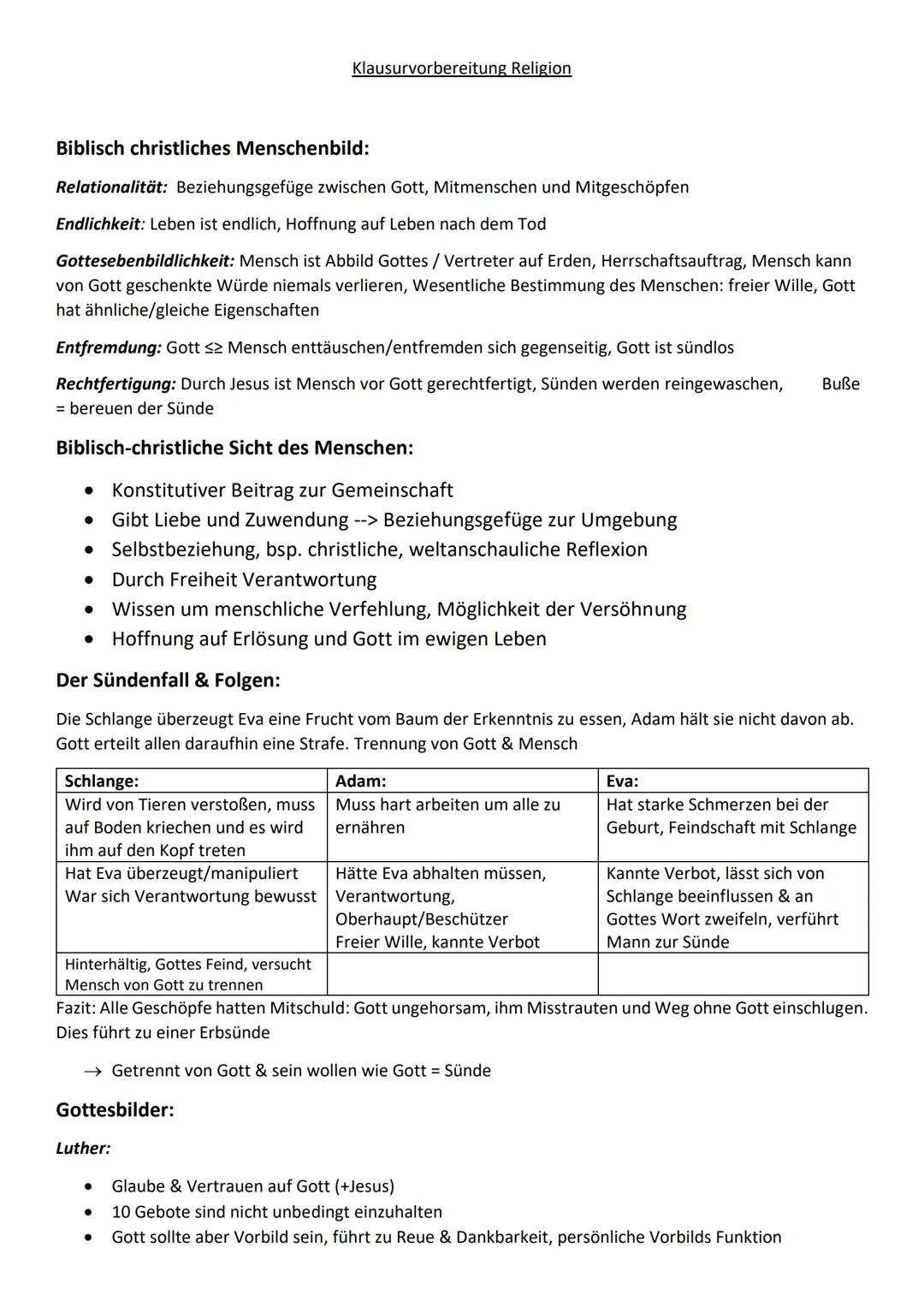 Menschenbilder, Gottesbilder und der Sündenfall