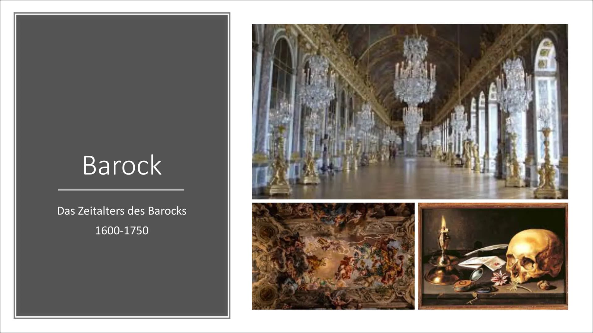 Barock
Das Zeitalters des Barocks
1600-1750
HI Gliederung
Geschichte
• Allgemeine Informationen
• Wichtigste Ereignisse der damaligen
Zeit
A