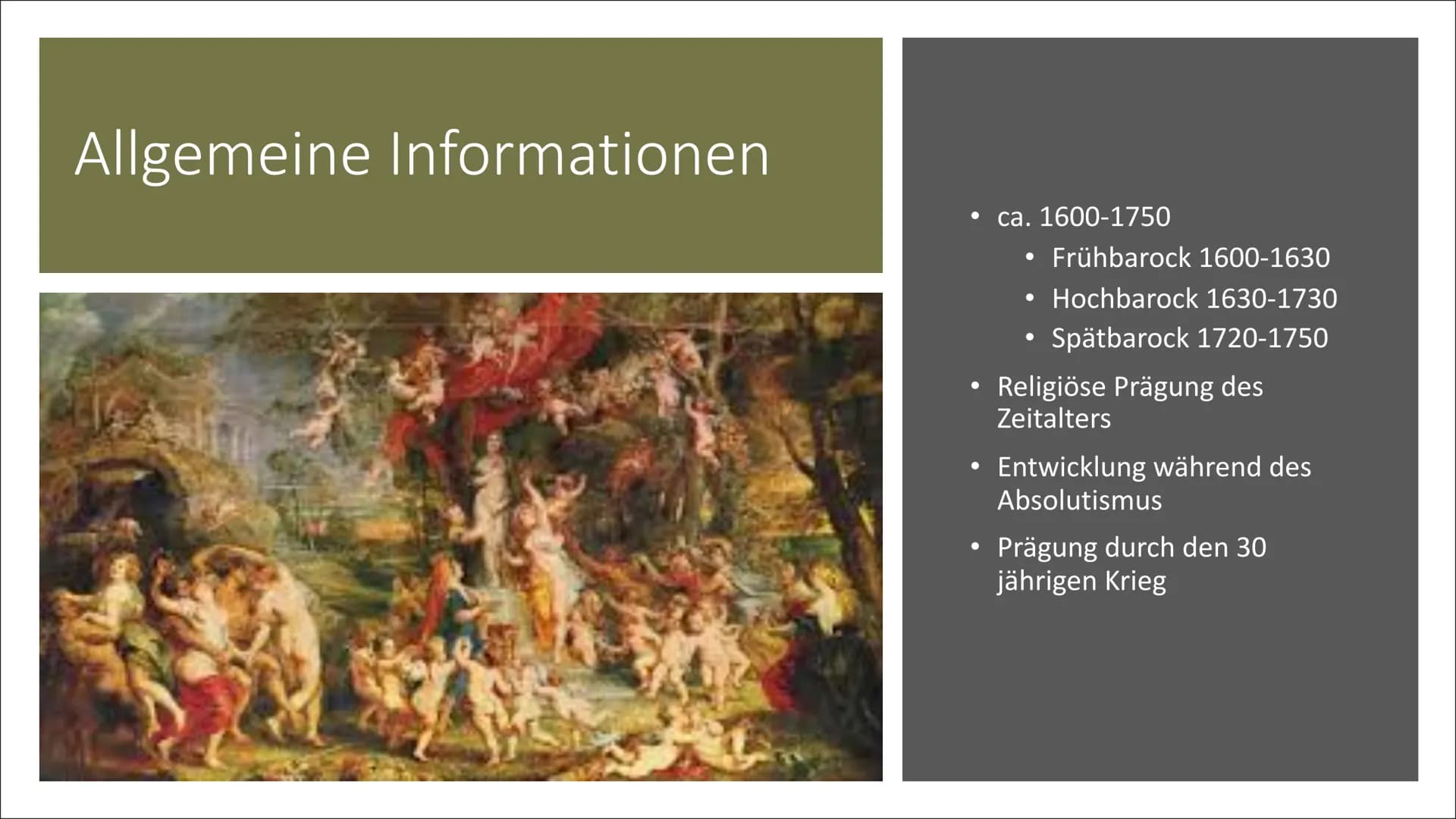 Barock
Das Zeitalters des Barocks
1600-1750
HI Gliederung
Geschichte
• Allgemeine Informationen
• Wichtigste Ereignisse der damaligen
Zeit
A