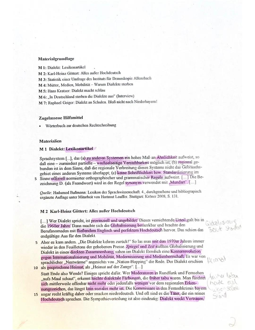 Q2.1 Deutsch, G91, SchA
Aufgabenstellung
Materialgestütztes Verfassen eines Textes mit fachspezifischem Bezug zum Thema
„Sprachvarietäten un