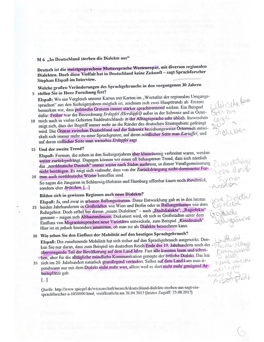 Q2.1 Deutsch, G91, SchA
Aufgabenstellung
Materialgestütztes Verfassen eines Textes mit fachspezifischem Bezug zum Thema
„Sprachvarietäten un