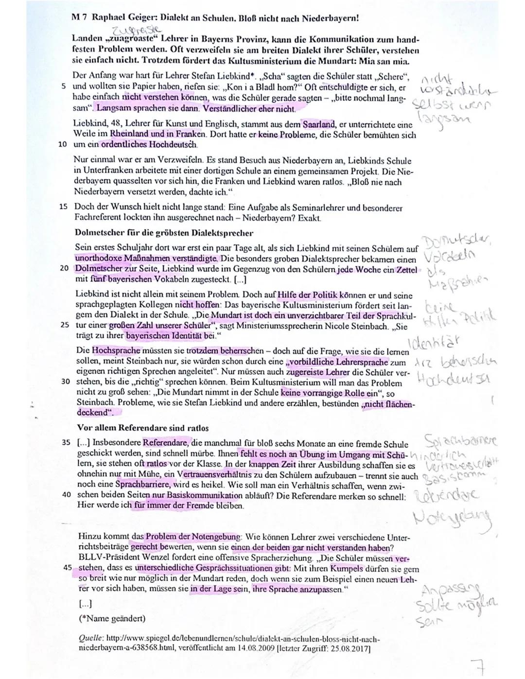 Q2.1 Deutsch, G91, SchA
Aufgabenstellung
Materialgestütztes Verfassen eines Textes mit fachspezifischem Bezug zum Thema
„Sprachvarietäten un