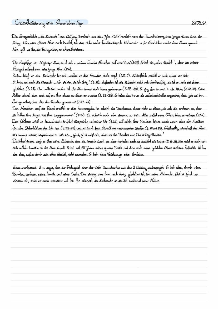 personaler Er-Erzähler, Außensicht
C
C
5
10
15
20
25
30
Wolfgang Borchert, Die Küchenuhr (1947)
Frau
Mann
Krieg
Traumatisierung von Krieg
Uh