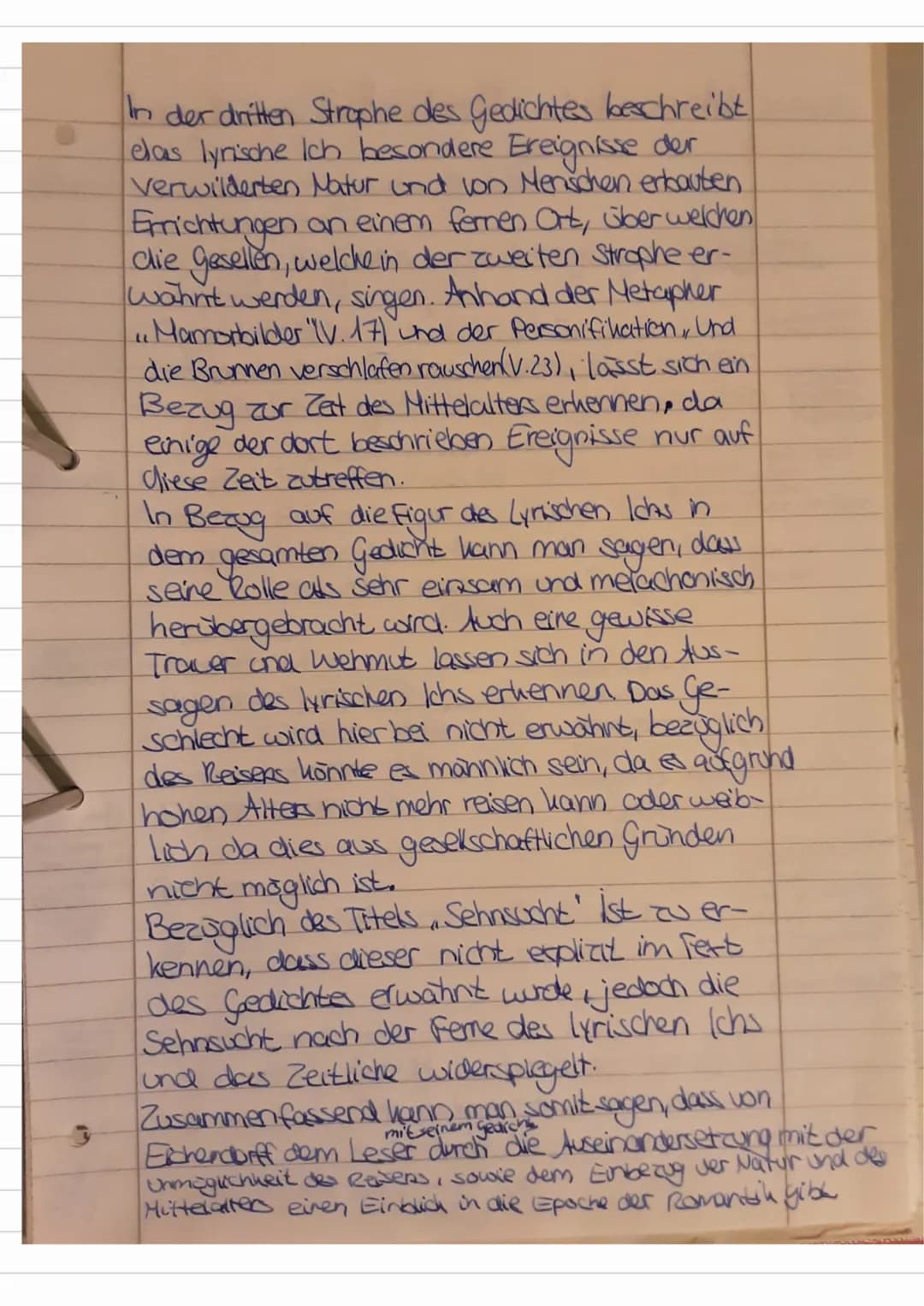 Analyse , Sehnsucht"
In dem Gedicht Sehnsucht", welches im Jahr 1830
von Joseph von Eichendorff verfasst wurde, wird das
unerfüllte Verlange