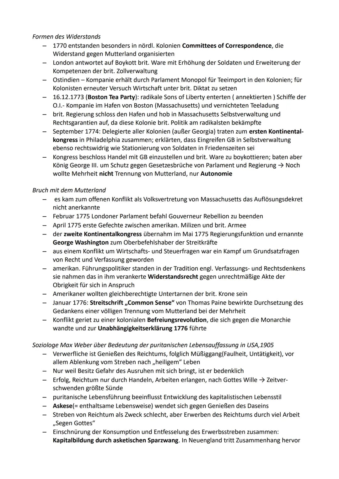 1) Die Amerikanische Revolution
Geschichte Klausur 1
1.1 Leben in den Kolonien - Ursachen und Anfänge der Revolution
Gesellschaft in den Kol