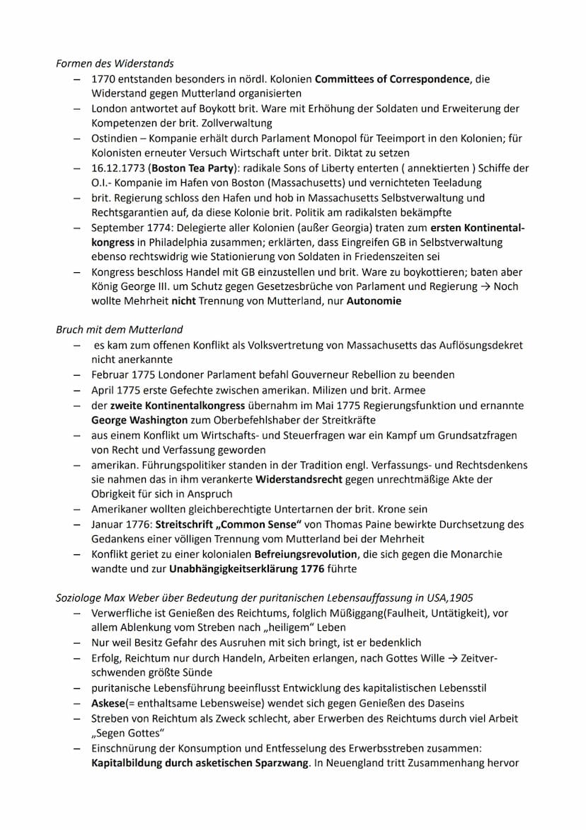 1) Die Amerikanische Revolution
Geschichte Klausur 1
1.1 Leben in den Kolonien - Ursachen und Anfänge der Revolution
Gesellschaft in den Kol