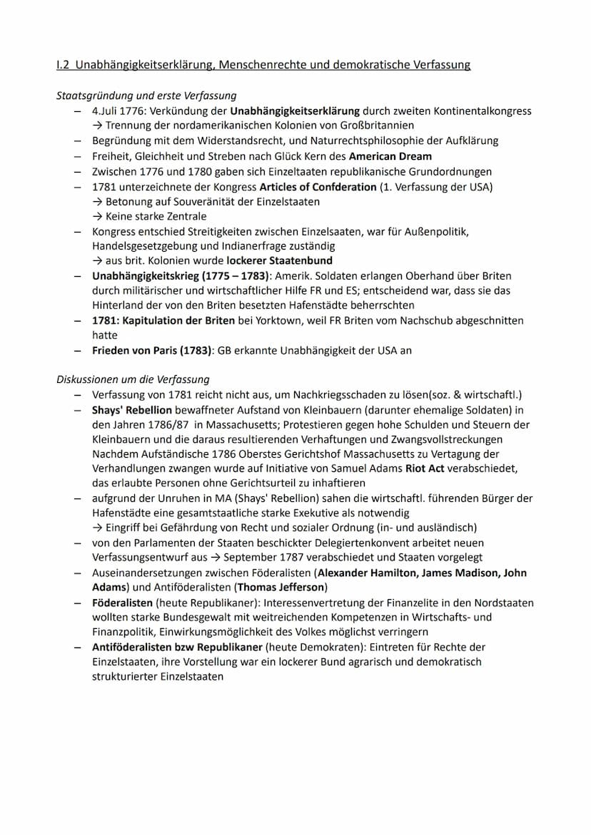 1) Die Amerikanische Revolution
Geschichte Klausur 1
1.1 Leben in den Kolonien - Ursachen und Anfänge der Revolution
Gesellschaft in den Kol