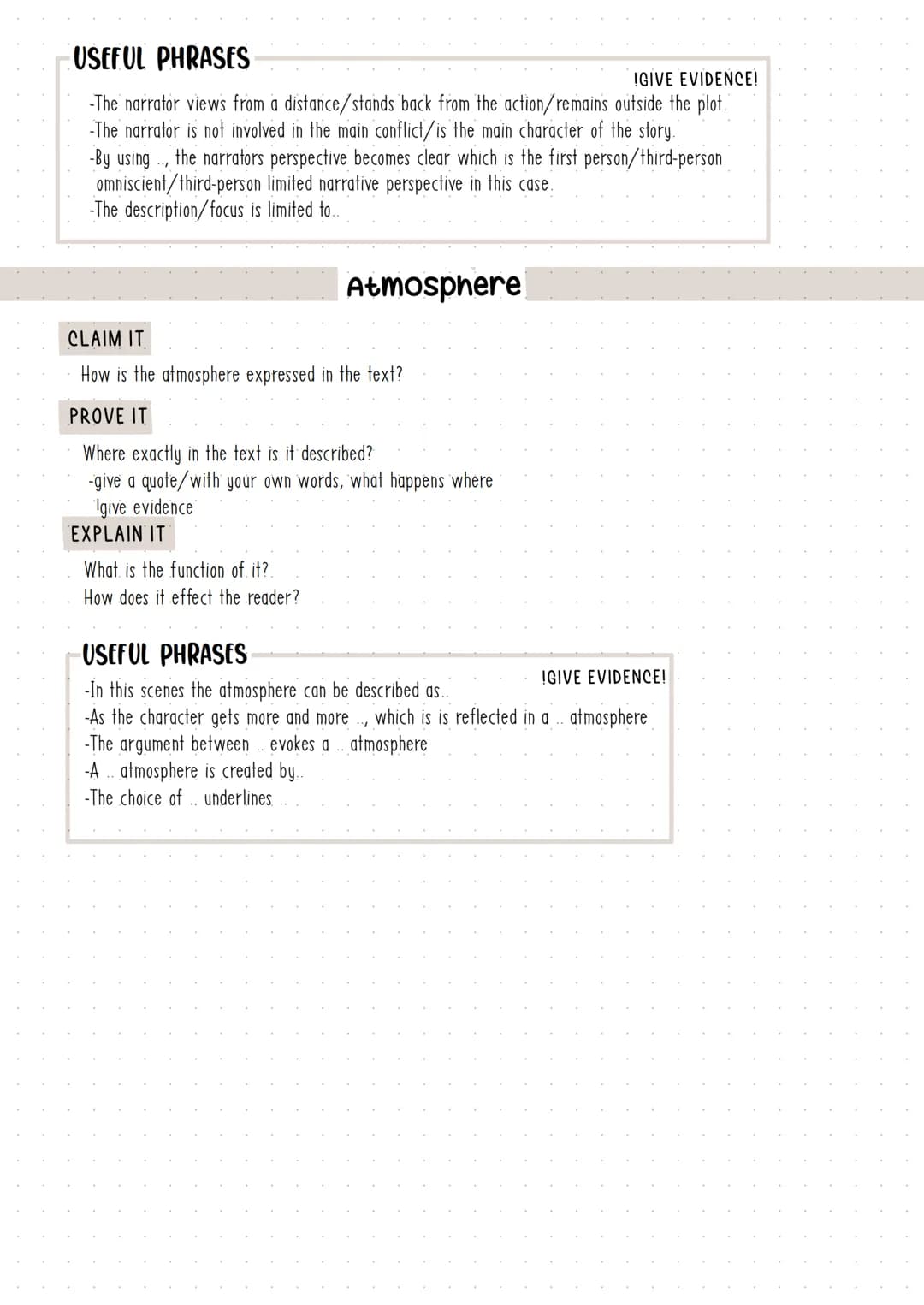 Text analysis
characterization
CONSTRUCTION
INTRODUCTION
-characters name & role they play.
-statement about the person (short)
MAIN PART
-d