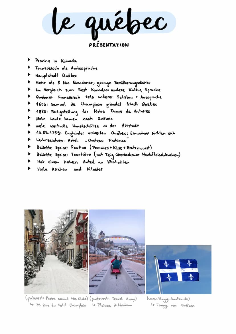 ► Provinz in Kanada
▸ Französisch als Amtssprache
▶ Hauptstadt Québec
▶
▶
▶
le québec
PRÉSENTATION
▶
Mehr als 8 Mio Einwohner; geringe Bevöl