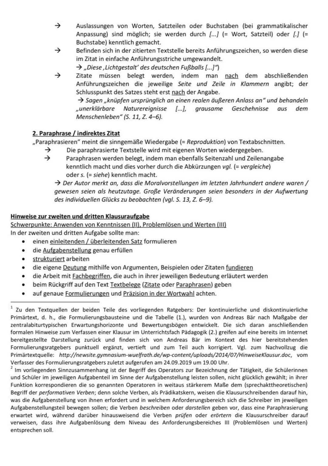 Aufgabe 1
Formulierungsratgeber für Pädagogikklausuren
1. Formulierungsbausteine für Pädagogikklausuren mit Sachtexten als Materialgrundlage