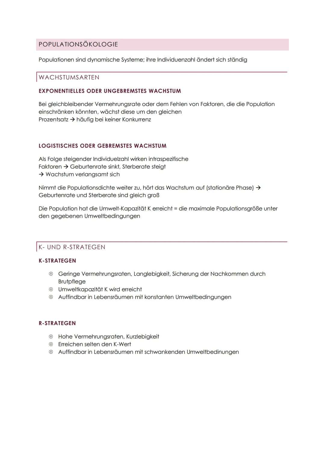ÖKOLOGIE ABITUR
ÜBERSICHT
Autökologie Wechselwirkung zwischen einem einzelnen Organismus und der Umwelt
Demökologie Faktoren des Wachstumes 