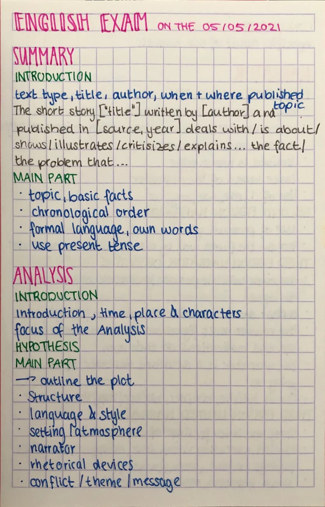 ENGLISH EXAM ON THE 05/05/2021
SUMMARY
INTRODUCTION
text type, title, author, when & where published
The short story ["title"] written by [a