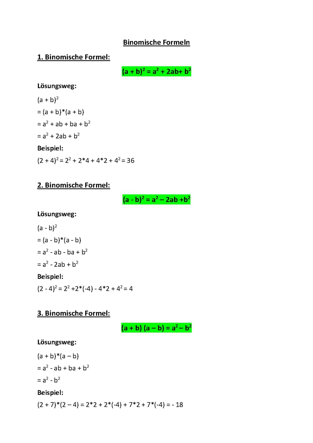 Binomische Formeln
