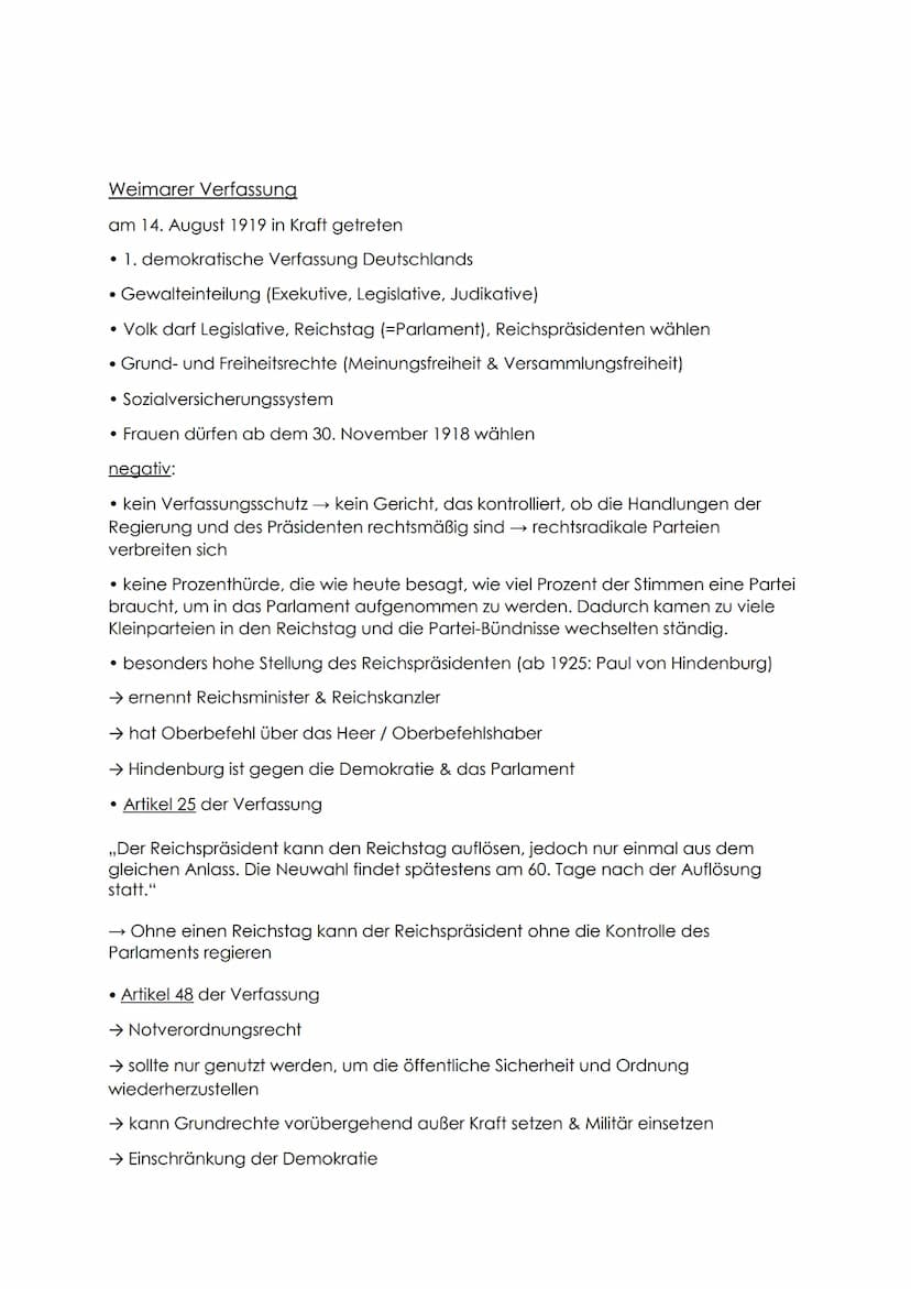 Die Weimarer Republik
Gründung
9. November 1918
Nach dem 1. Weltkrieg wurde Deutschland zum ersten Mal eine Demokratie. Nun
konnte das Volk 