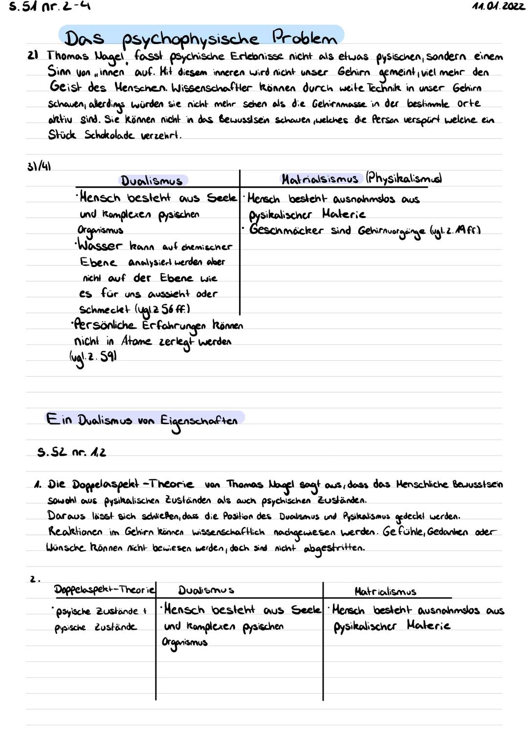 5.51 nr.2-4
14.01.2022

Das psychophysische Problem

21 Thomas Nagel, fasst psychische Erlebnisse nicht als etwas pysischen, sondern einem
S
