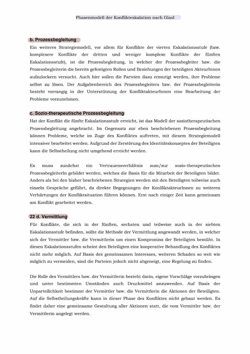 Phasenmodell der Konflikteskalation nach Glasl
Phasenmodell der Konflikteskalation nach Glasl.
Die Stufen der Eskalation........
Ebene I (Wi