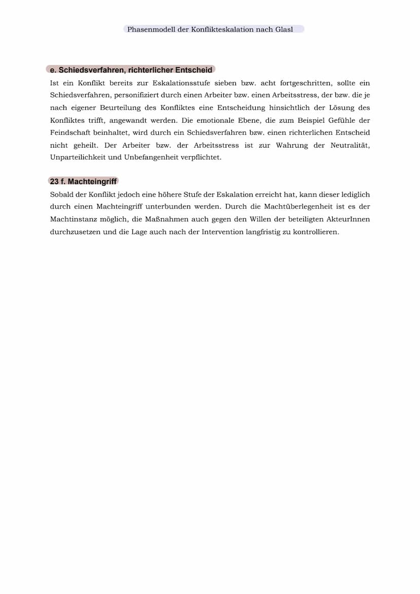 Phasenmodell der Konflikteskalation nach Glasl
Phasenmodell der Konflikteskalation nach Glasl.
Die Stufen der Eskalation........
Ebene I (Wi