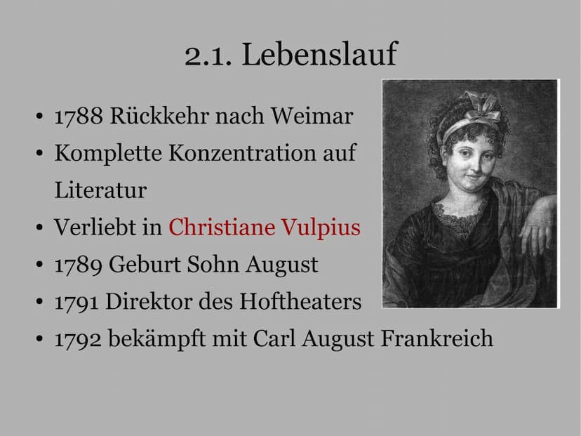 Johann Wolfgang von Goethe
Deutschvortrag
Schuljahr 2021/2022
Klasse 10
07.03.2022 1. Einleitung
2. Hauptteil
2.1. Lebenslauf
Gliederung
2.1