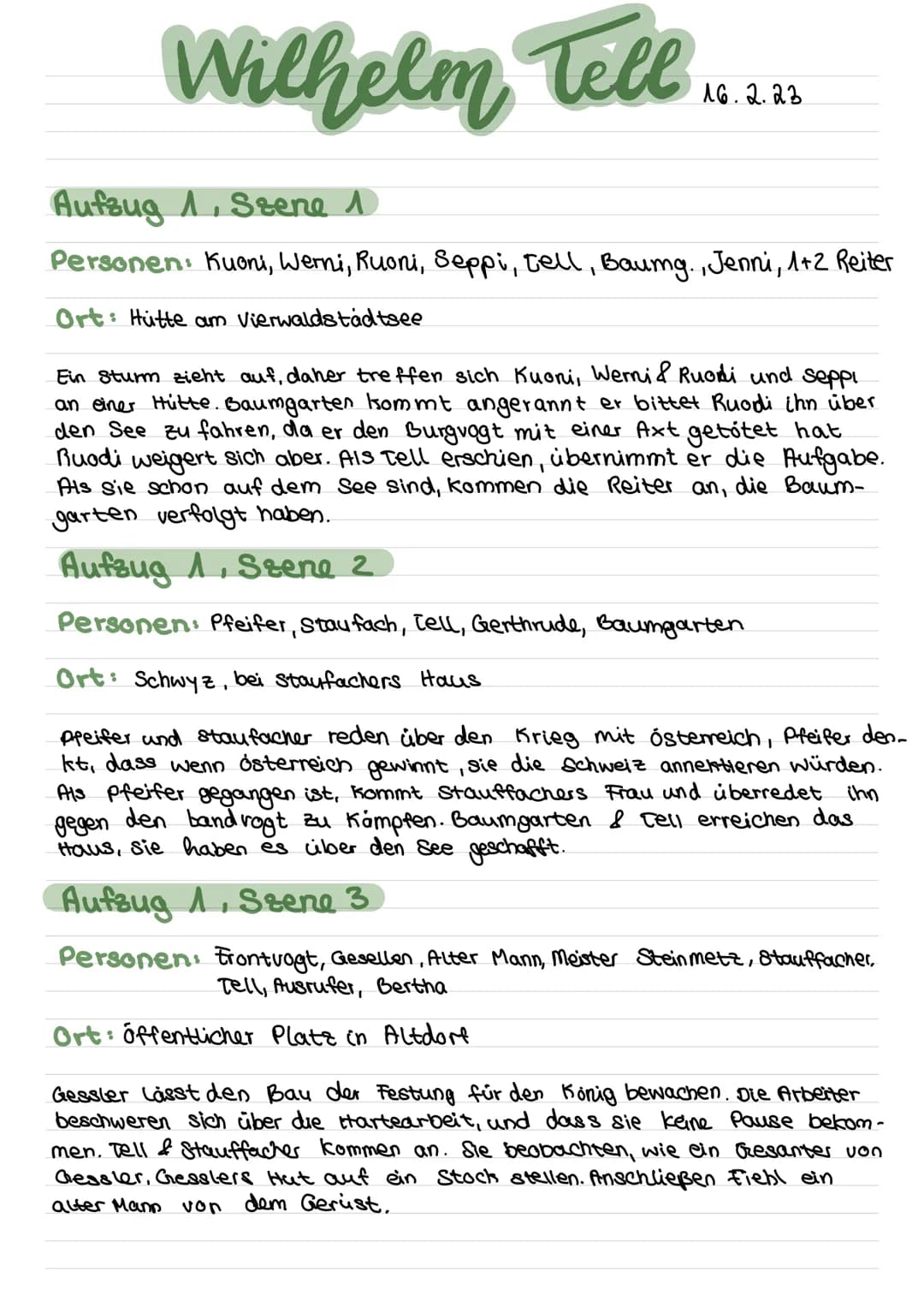 Wilhelm Tell 14.2.12
Aufzug 1, Szene 1
Personen: Kuoni, Werni, Ruoni, Seppi, tell, Baumg., Jenni, 1+2 Reiter
Ort: Hütte am Vierwaldstadtsee
