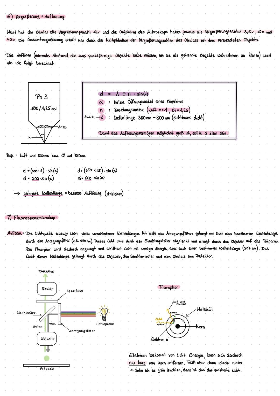 Mikroskopie
1) Bauteile LM
14.
15
2) Funktion der Bauteile
bündelt das Licht
auf das Objektiv.
eraeugt ein vergrößertes
2wischenbild des Obj