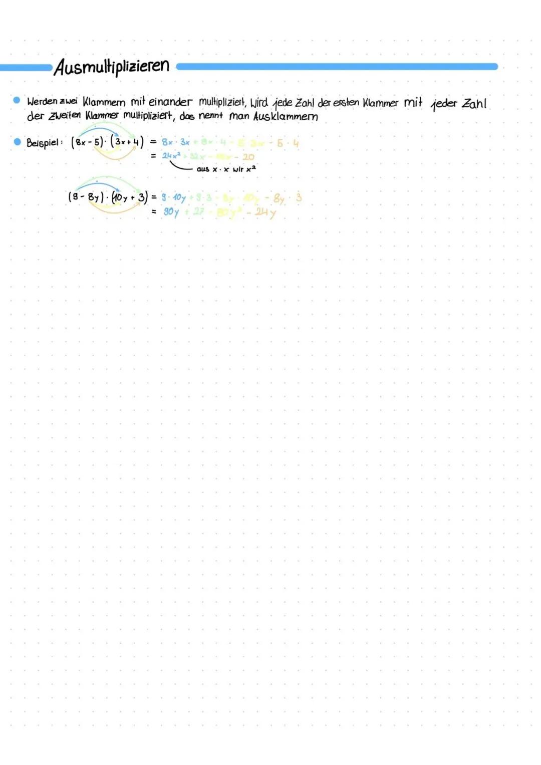 WICHTIG:
Klammern
(-)· (+) = -
(+)· (-) = −
(-)· (-) = +
(+) (+) = +
Adition
Steht vor der Klammer ein Plus (+(3-5)) darf die Klammer weggel