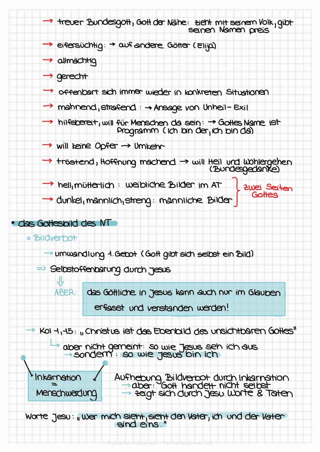 LERNZETTEL
• Das Gottesbild des AT
o Das Bildverbot
→ wegen erstem Gebot : ", Du sollst keine anderen Götter neben
mir haben"
→ kein Götzend