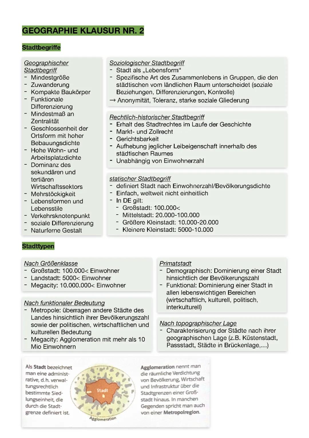 Geographie Lernzettel Stadt