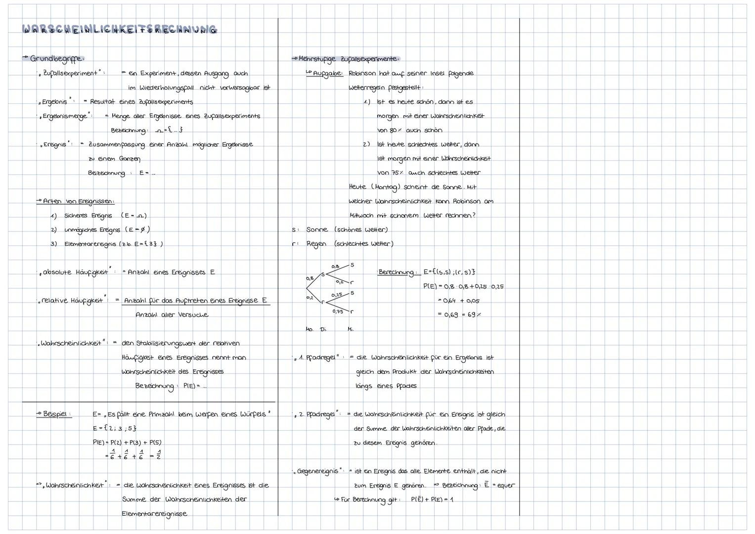 # WARSCHEINLICHKEITSRECHNUNG

- Grundbegriffe.

  ,Zufallsexperiment":

  - ein Experiment, dessen Ausgang auch

  im Wiederholungsfall nich