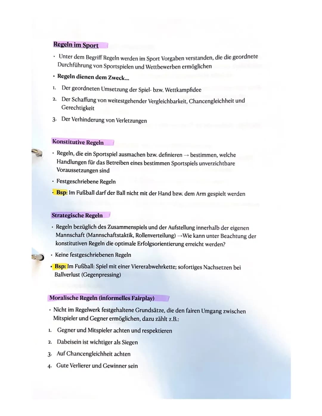 Regeln im Sport
Unter dem Begriff Regeln werden im Sport Vorgaben verstanden, die die geordnete
Durchführung von Sportspielen und Wettbewerb