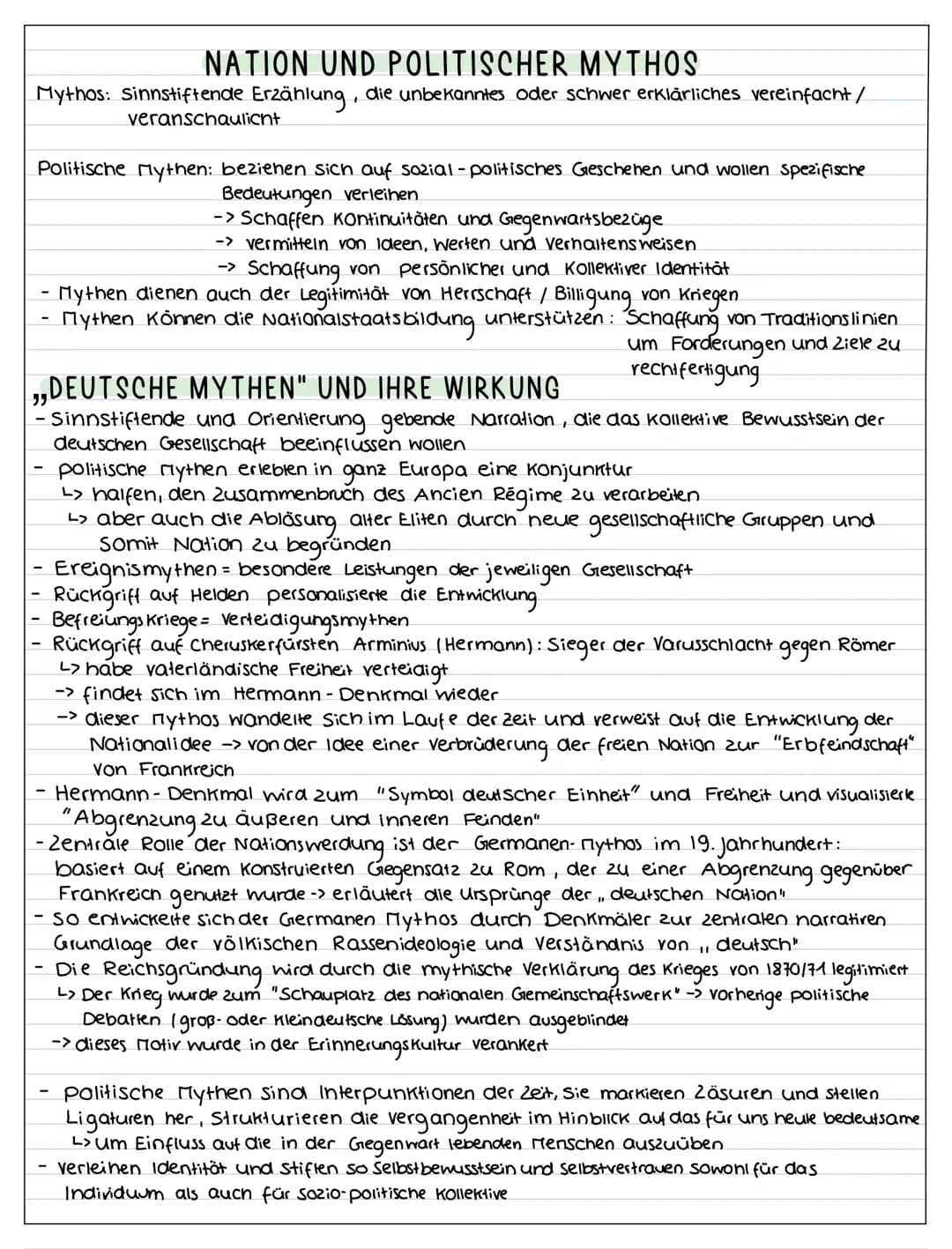 NATION UND POLITISCHER MYTHOS
Mythos: Sinnstiftende Erzählung, die unbekanntes oder schwer erklärliches vereinfacht/
veranschaulicht
Politis