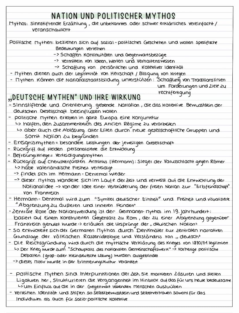 NATION UND POLITISCHER MYTHOS
Mythos: Sinnstiftende Erzählung, die unbekanntes oder schwer erklärliches vereinfacht/
veranschaulicht
Politis