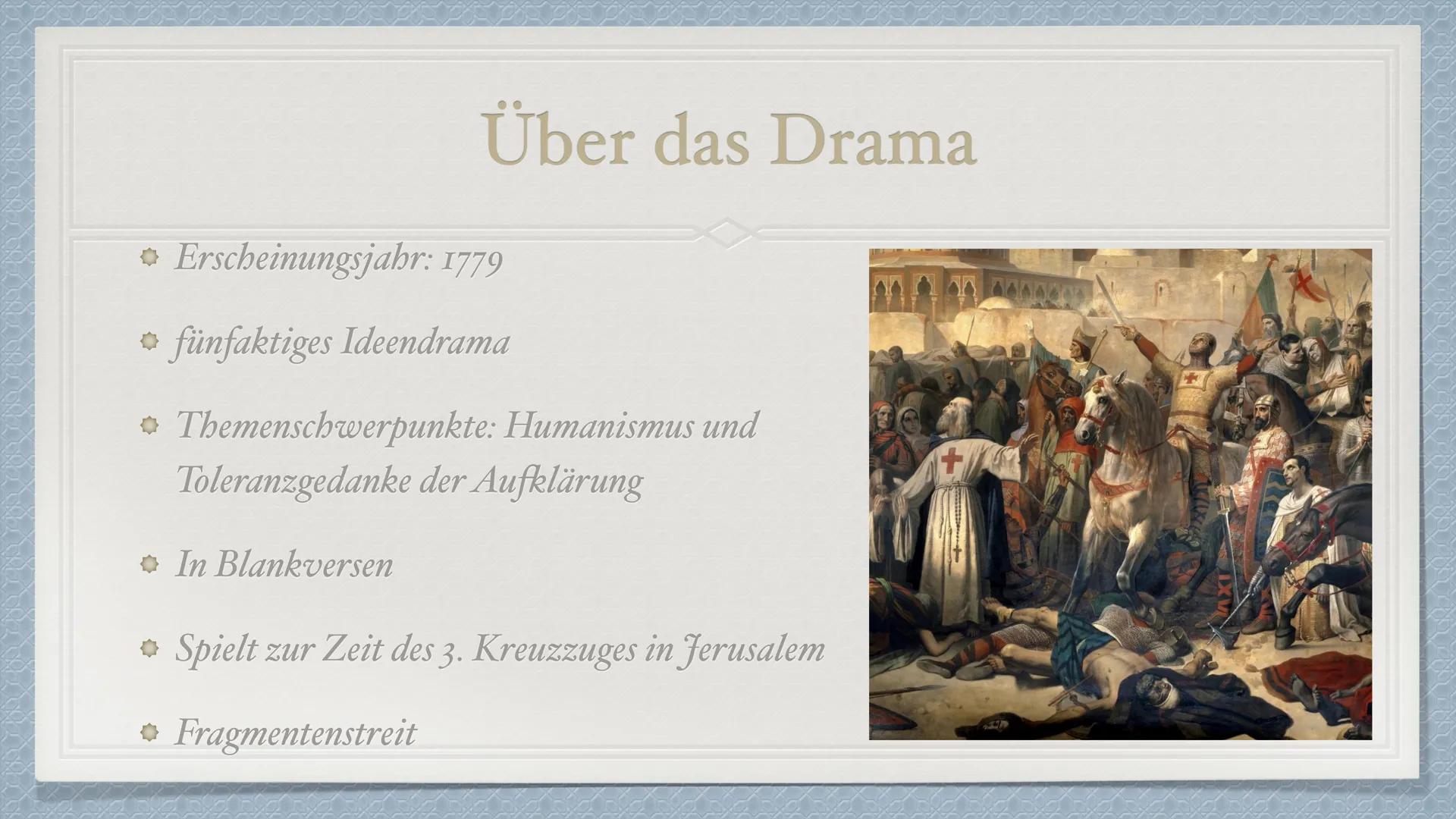 # Nathan der Weise

Gotthold Ephraim Lessing Agenda

• Lessing
• Aufklärung
• Kant
• Ringparabel
→ Sprachverwendung
• Offenes und Geschlosse