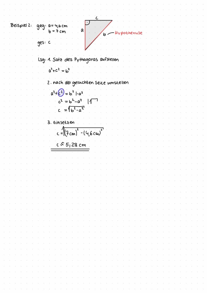 Satz des Pythagoras
Der Satz des Pythagoras besagt, dass bei einem recht winkligen Dreieck, die Quadrate
über den Katheten zusammen genau di