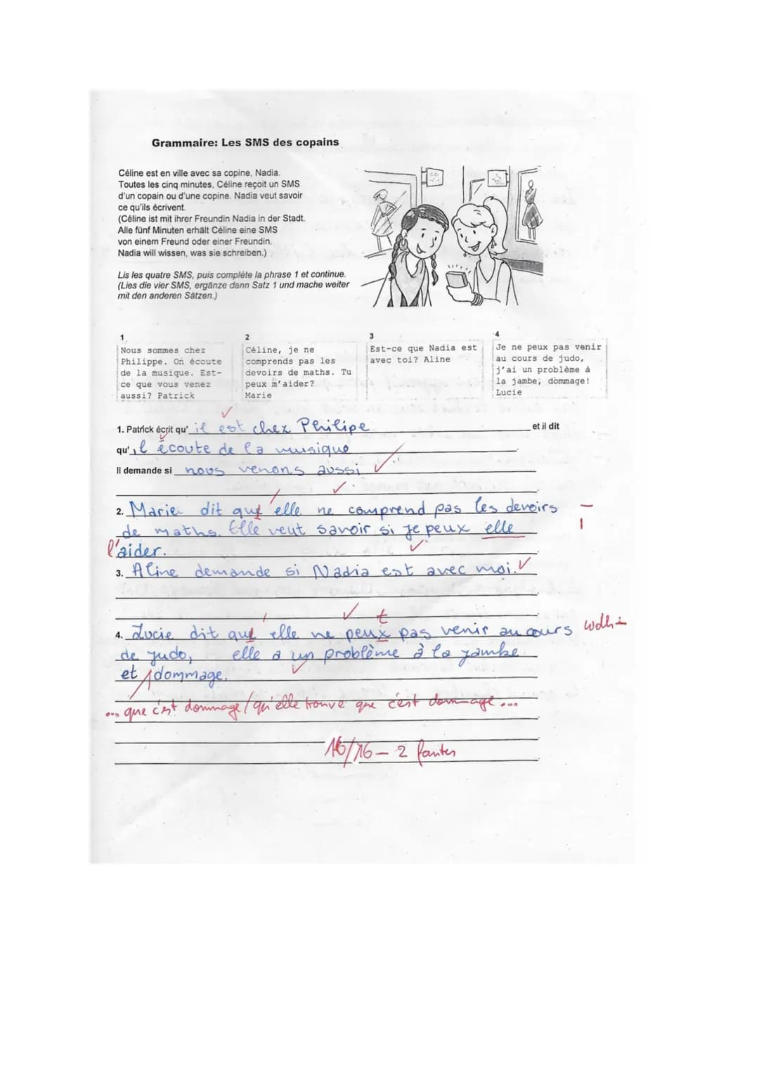 Vierte KA Französisch
(1)
Pendant le cours de maths, une élève donne un papier à sa voisine, Lucie. C'est un message de Manon.
(Während des 