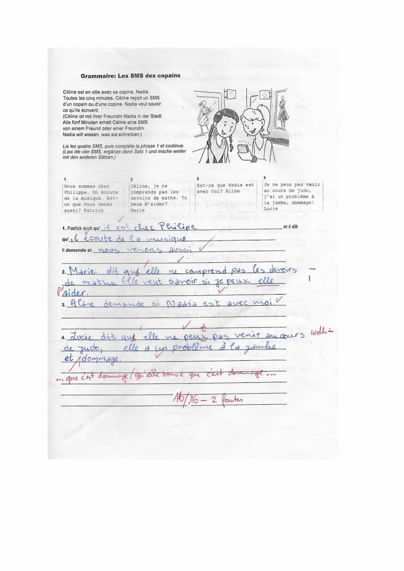 Vierte KA Französisch
(1)
Pendant le cours de maths, une élève donne un papier à sa voisine, Lucie. C'est un message de Manon.
(Während des 