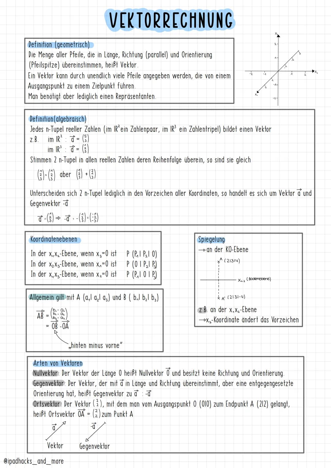 Definition (geometrisch)
Die Menge aller Pfeile, die in Länge, Richtung (parallel) und Orientierung
(Pfeilspitze) übereinstimmen, heißt Vekt