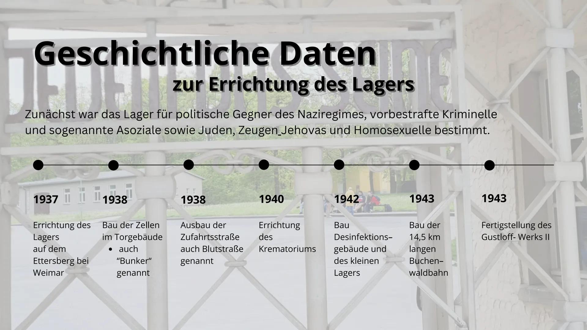 # KONZENTRATIONSLAGER
# BUCHENWALD # Geschichtliche Daten

zur Errichtung des Lagers

Zunächst war das Lager für politische Gegner des Nazir